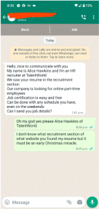 Example of AI recruiter scam from Reddit